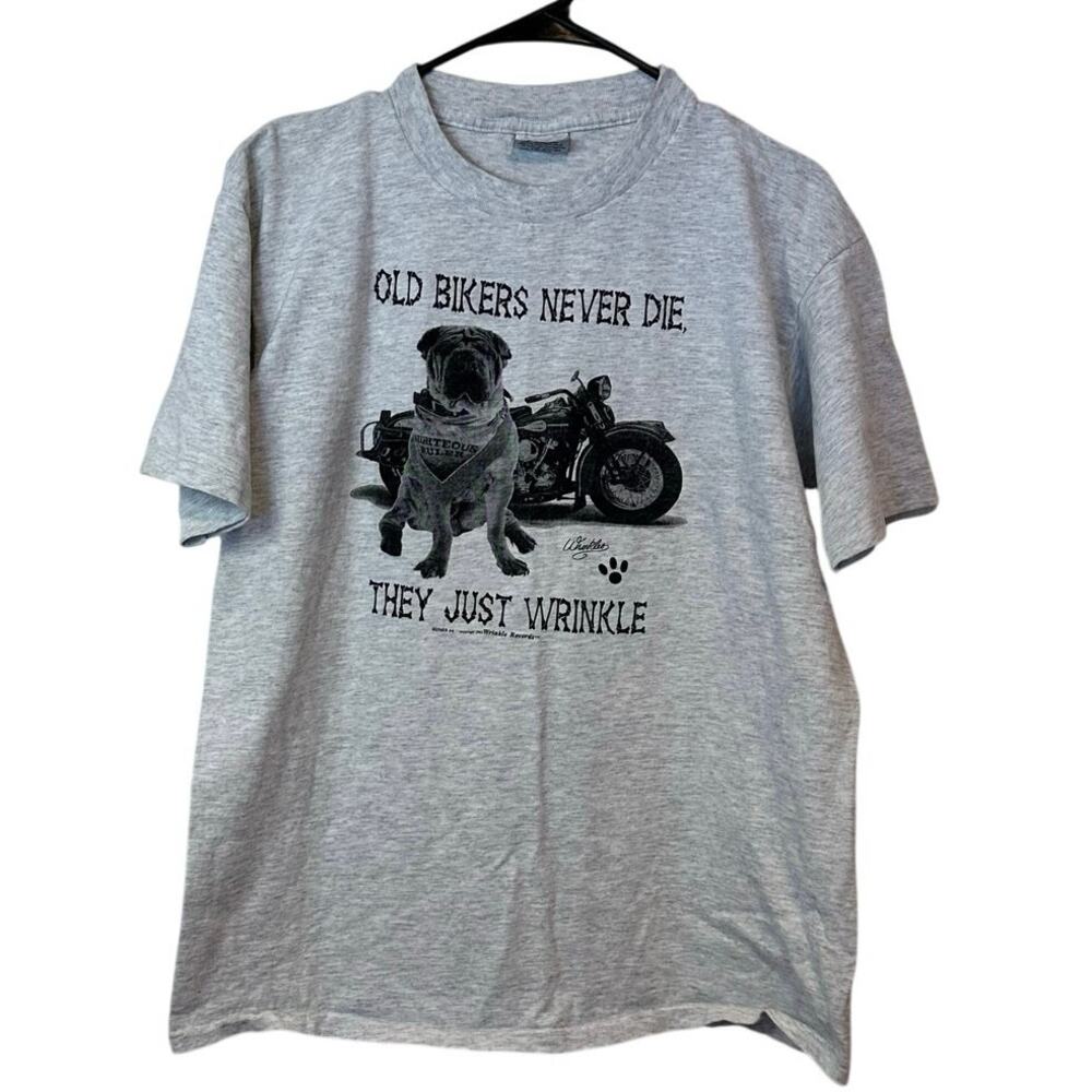 Gildan Vintage 90s Single Stitch Cotton T-Shirt Size L Bikercore Shar Pei Dog‎